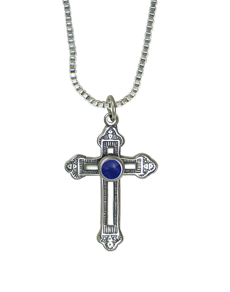 Sterling Silver Small Medieval Cross Pendant With Lapis lazuli